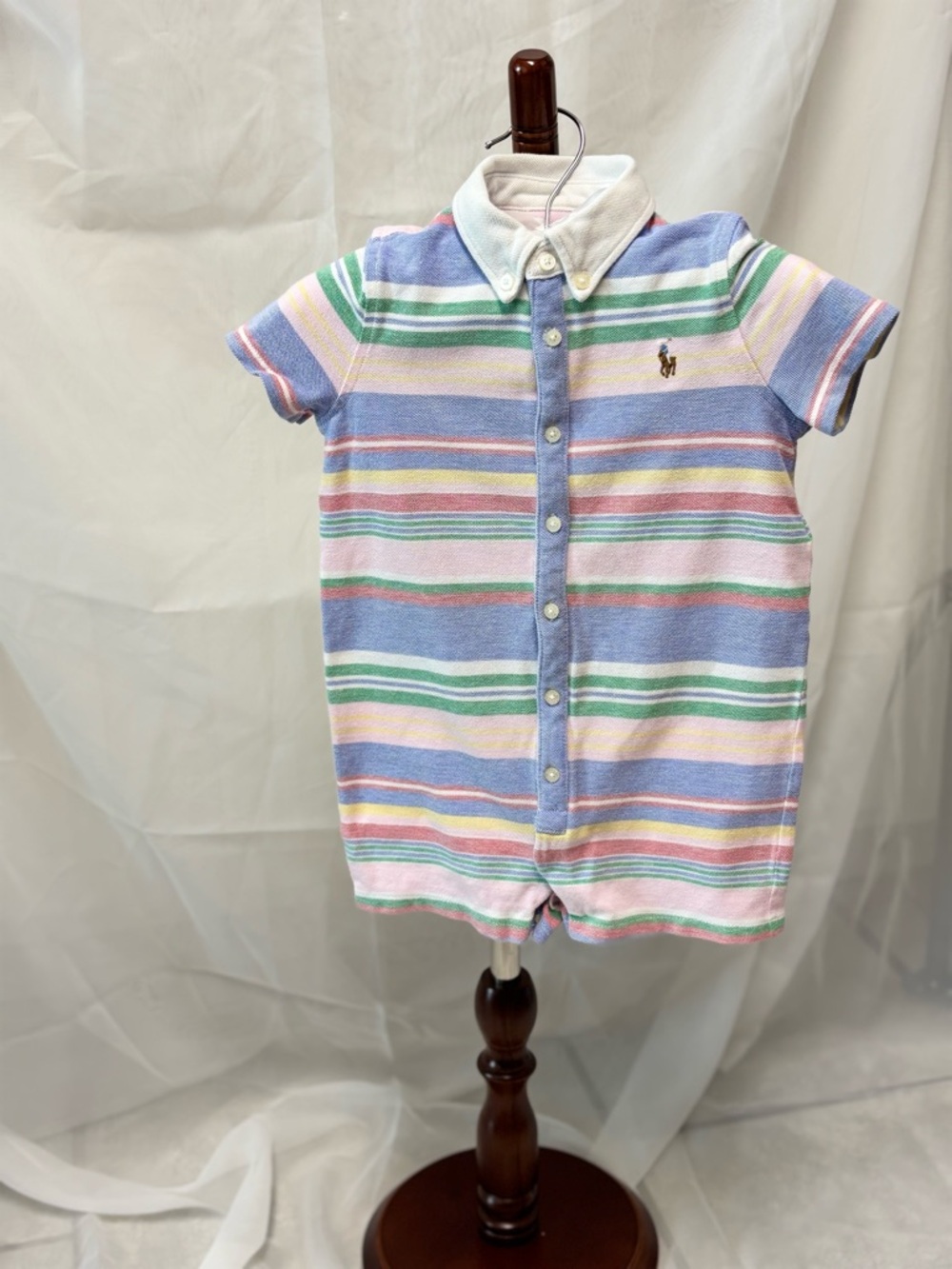 Ralph Lauren Pastel Striped romper in Pink, Blue, Green